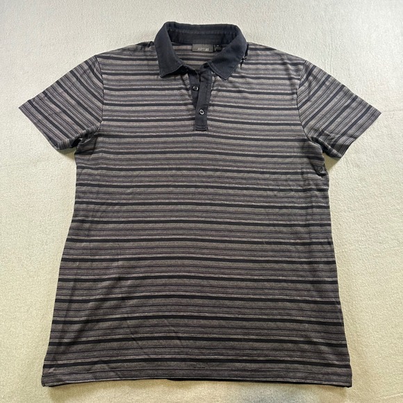 Apt. 9 Other - Apt 9 Mens Polo Shirt Medium Black Grey Striped Short Sleeve Cotton Blend Casual